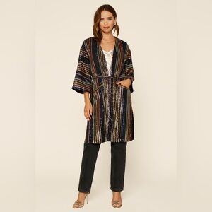 Skies Are Blue Striped Sequin Kimono